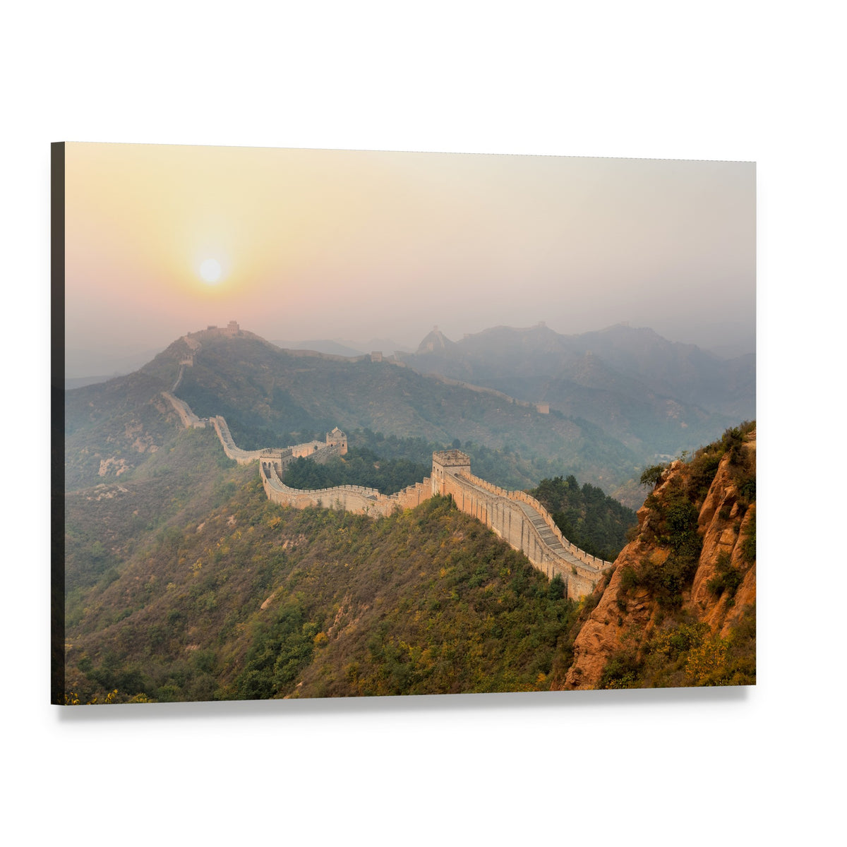 Great Wall Winding Through Mountains at Sunrise Canvas Wall Art, single panel gallery wrapped canvas, angled product view