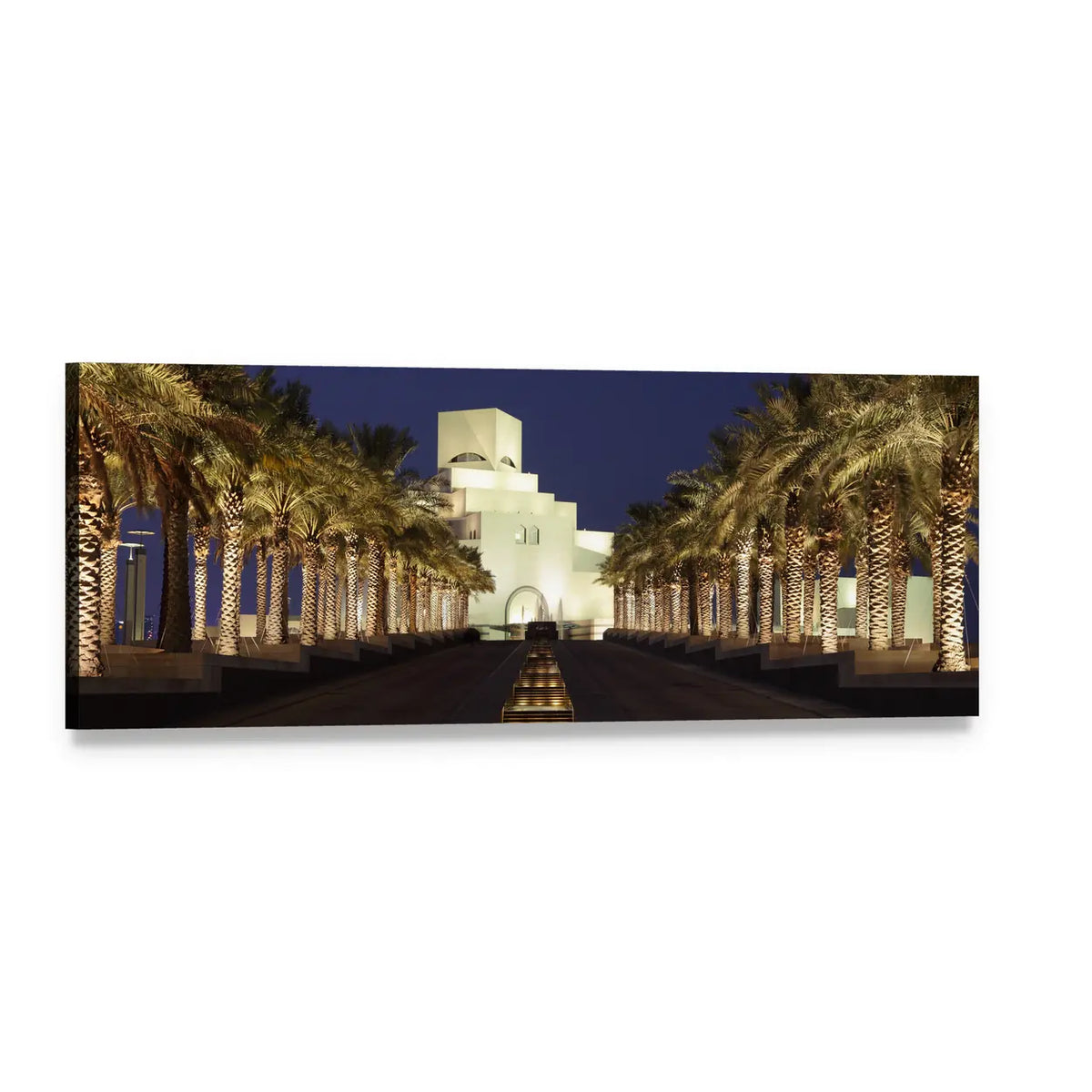 Museum of Islamic at Night Panoramic Canvas Wall Art, single panel gallery wrapped canvas, angled product view