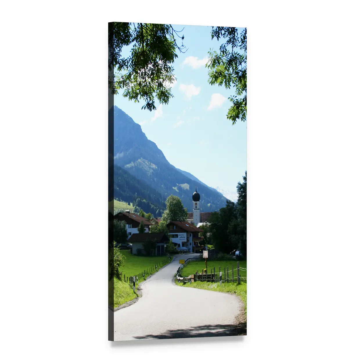 Winding Road to Onion-dome Church Vertical Canvas Wall Art, 1 panel 1 Vertical layout gallery wrapped canvas set, angled product view