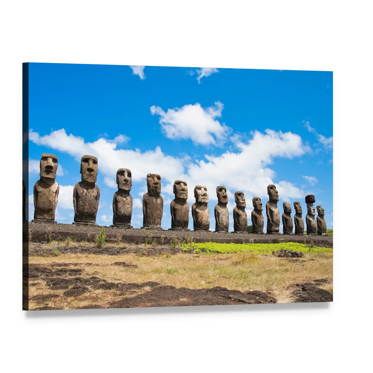 Ahu Tongariki Moai Statues, Easter Island Canvas Wall Art, single panel gallery wrapped canvas, angled product view