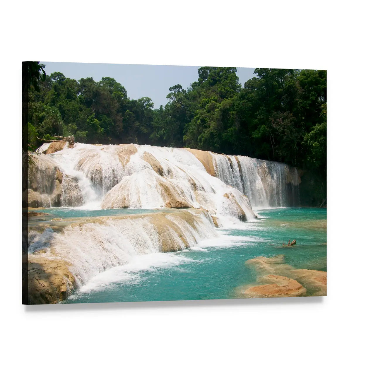 Agua Azul Multi-tier Waterfall Canvas Wall Art, single panel gallery wrapped canvas, angled product view