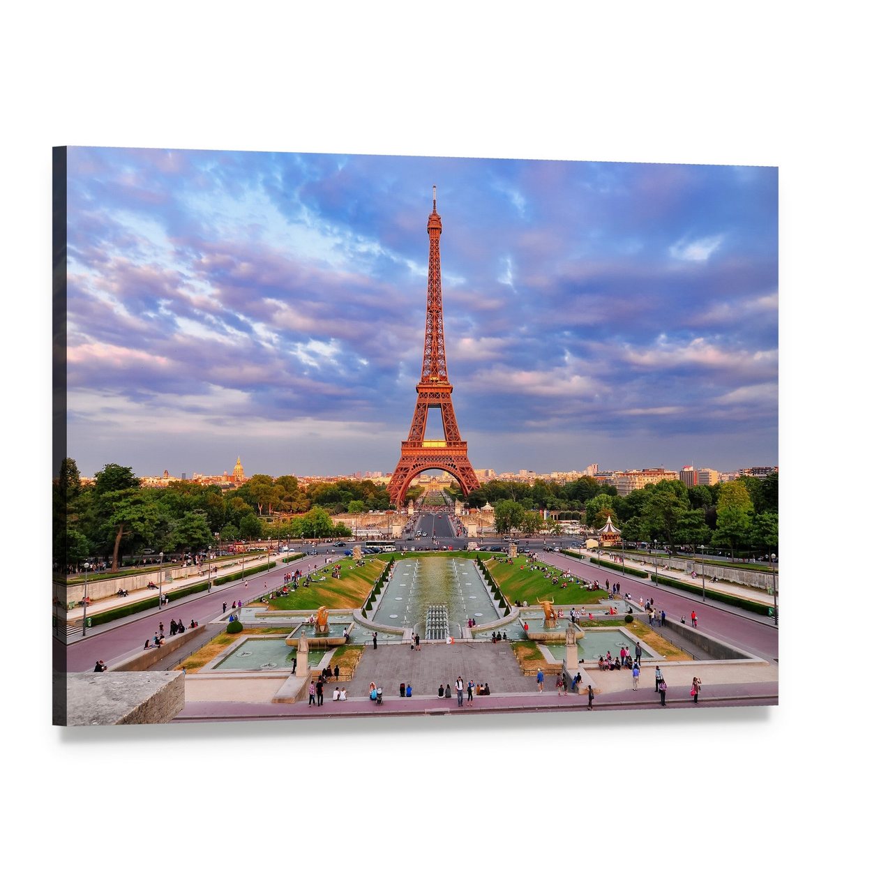 Eiffel Tower at Cloudy Sunset Canvas Wall Art, single panel gallery wrapped canvas, angled product view