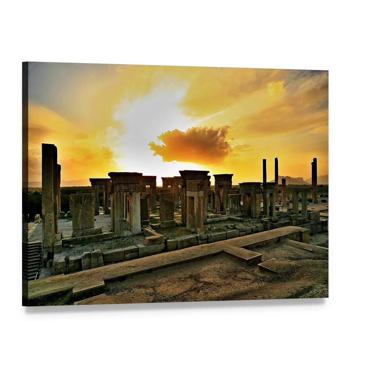 Persepolis at Sunset Canvas Wall Art, single panel gallery wrapped canvas, angled product view