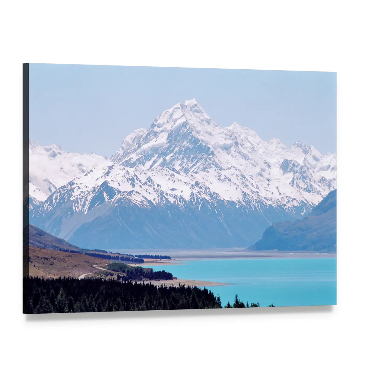 Mount Cook Over Turquoise Lake Pukaki Canvas Wall Art, single panel gallery wrapped canvas, angled product view