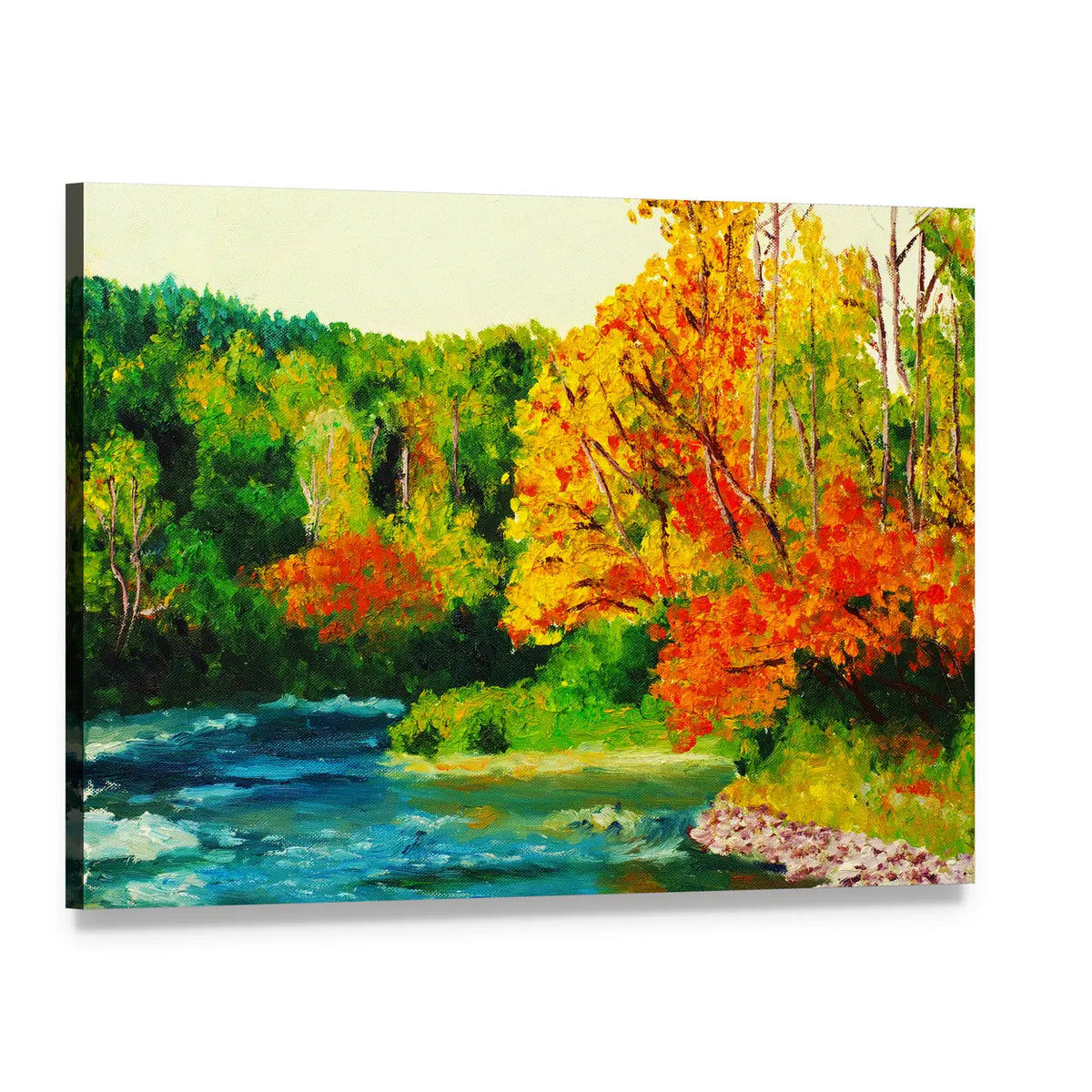 Maple River in Autumn Canvas Wall Art, single panel gallery wrapped canvas, angled product view