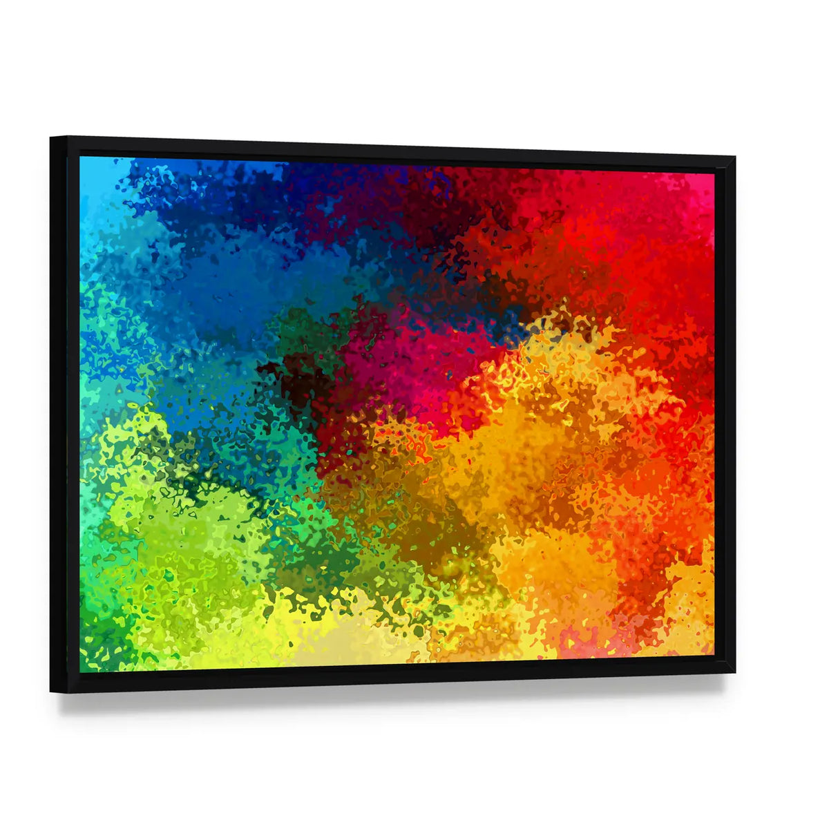Colorful Rainbow Spectrum Abstract Canvas Wall Art, framed canvas in a black floater frame, angled product view