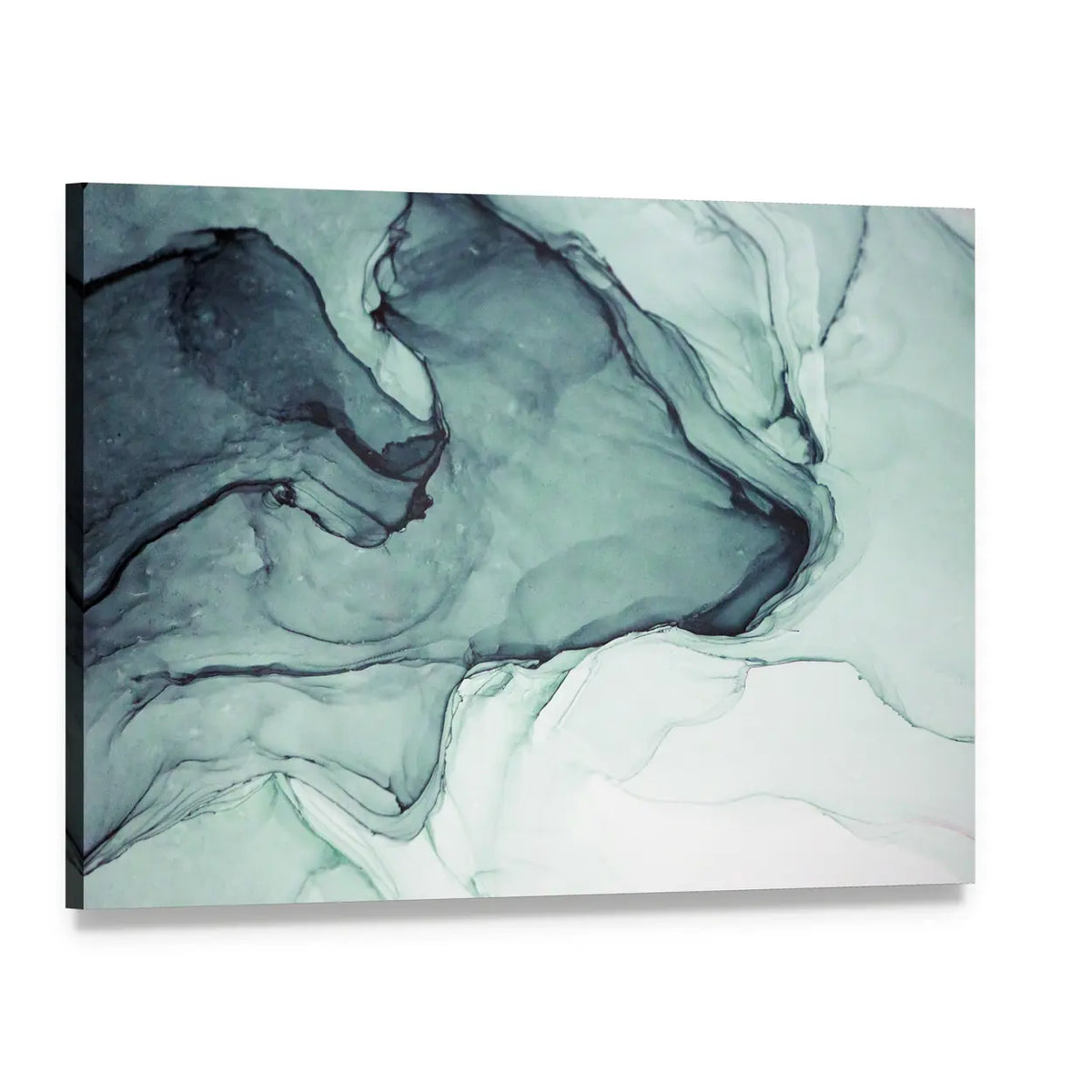 Teal Alcohol Ink Abstract Canvas Wall Art, single panel gallery wrapped canvas, angled product view