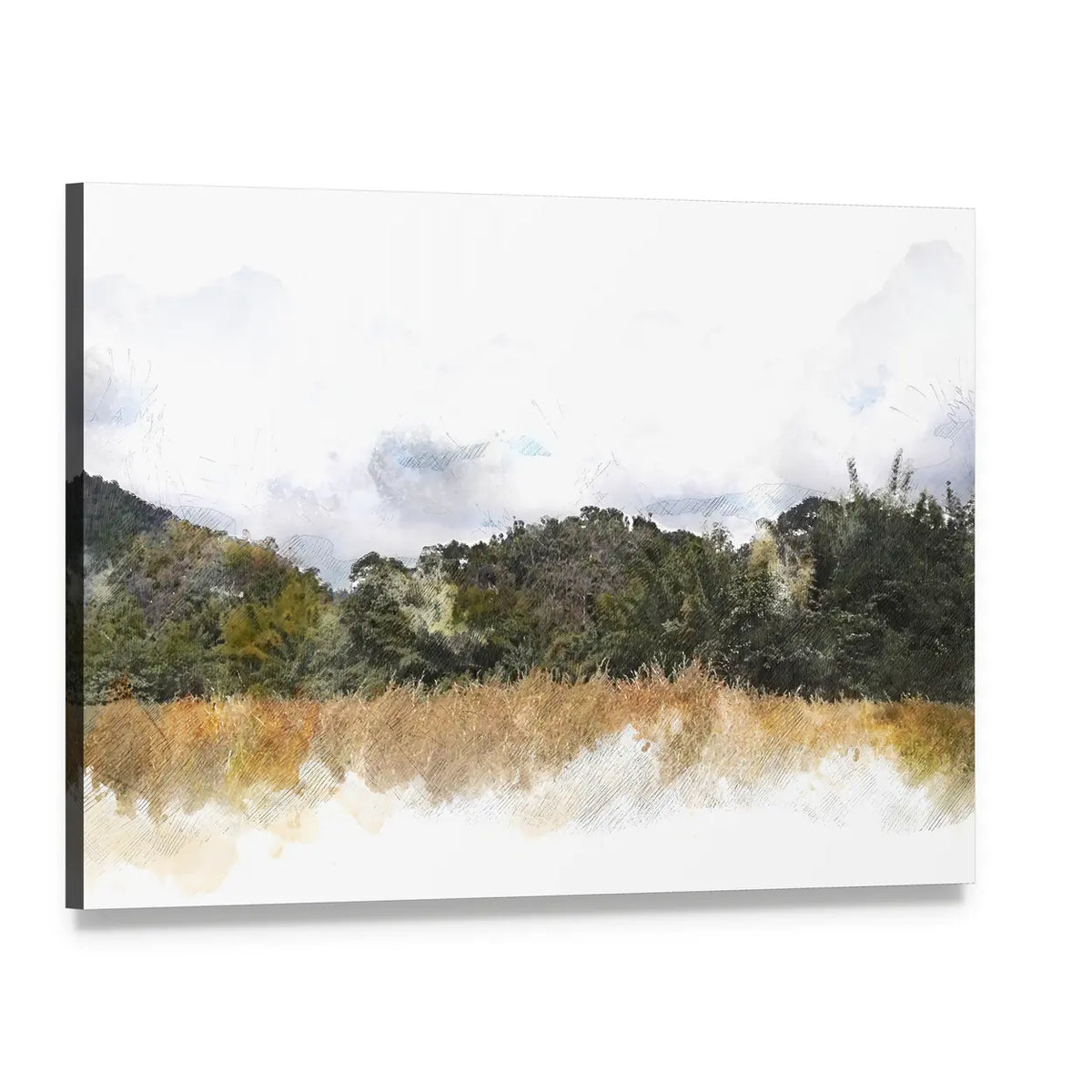 Watercolor Mountain Silhouette Canvas Wall Art, single panel gallery wrapped canvas, angled product view