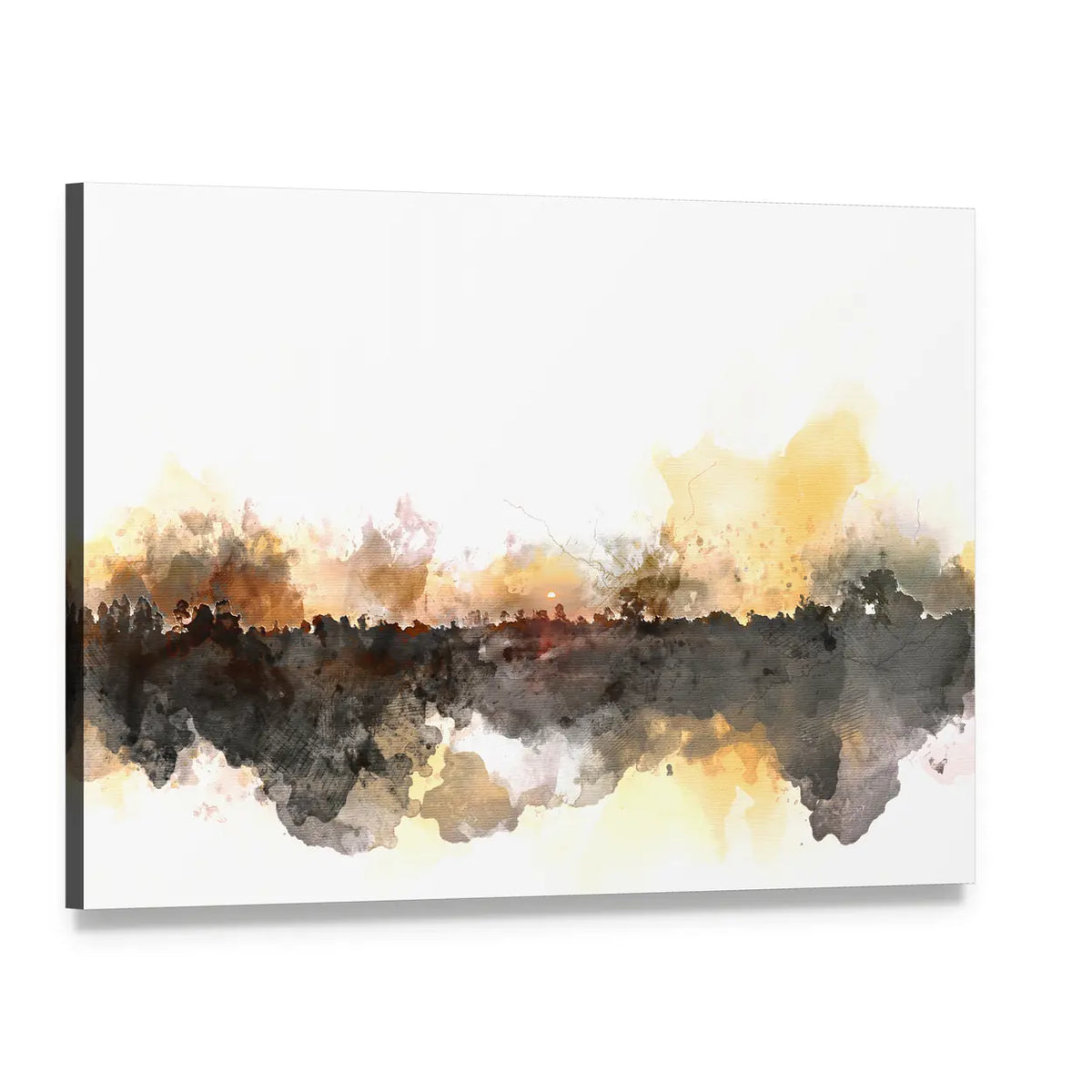 Sunlit Misty Forest Watercolor Canvas Wall Art, single panel gallery wrapped canvas, angled product view