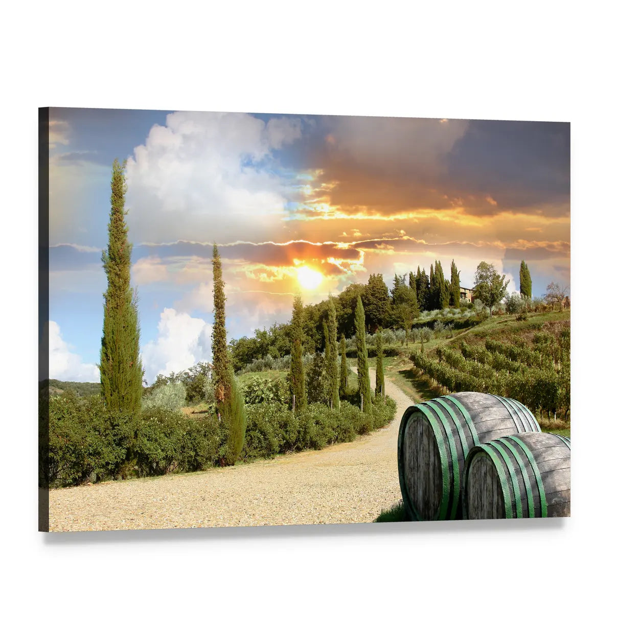 Chianti Vineyard at Sunset Canvas Wall Art, single panel gallery wrapped canvas, angled product view
