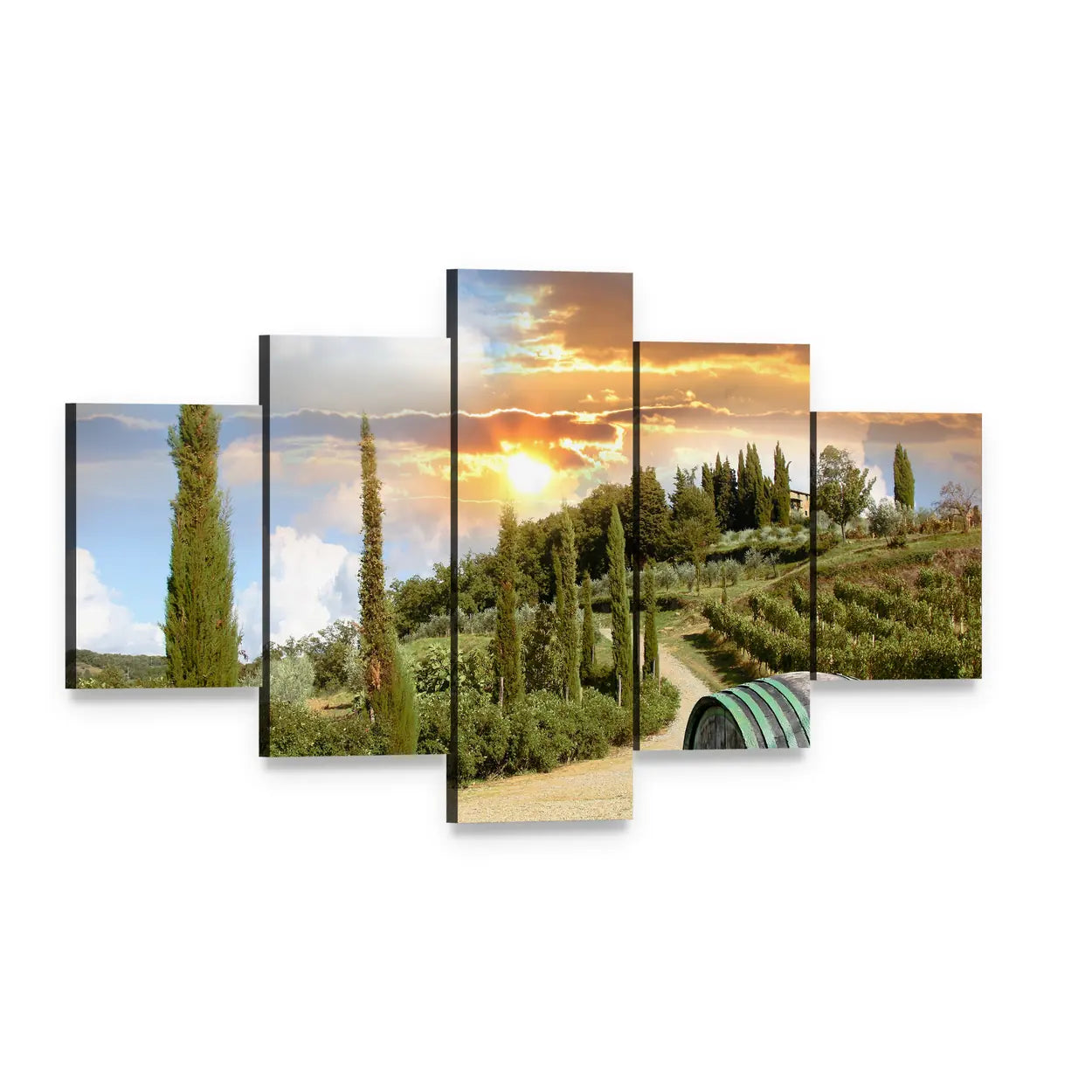 Chianti Vineyard at Sunset Canvas Wall Art, 5 panel 5 Star layout gallery wrapped canvas set, angled product view