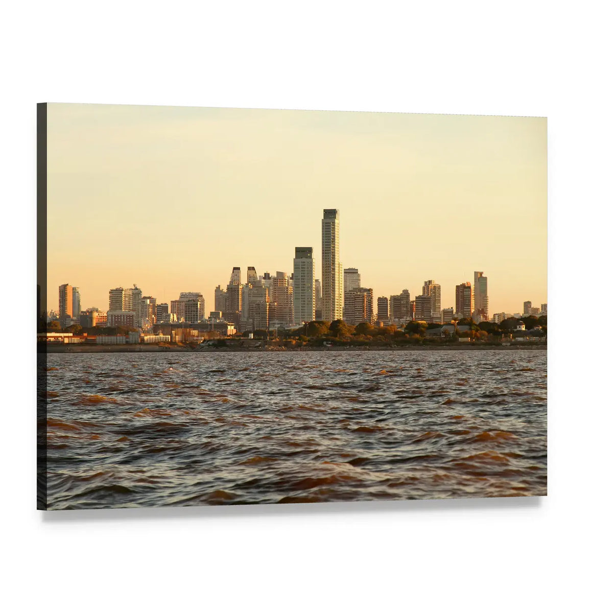Buenos Aires Skyline at Sunset Canvas Wall Art, single panel gallery wrapped canvas, angled product view