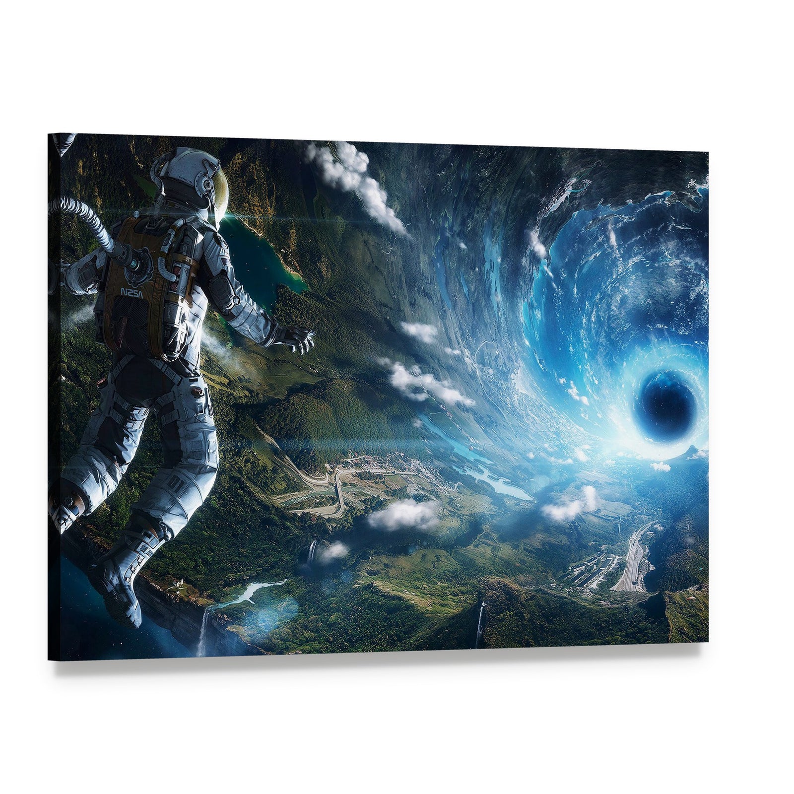Astronaut in Artificial World Canvas Wall Art, single panel gallery wrapped canvas, angled product view