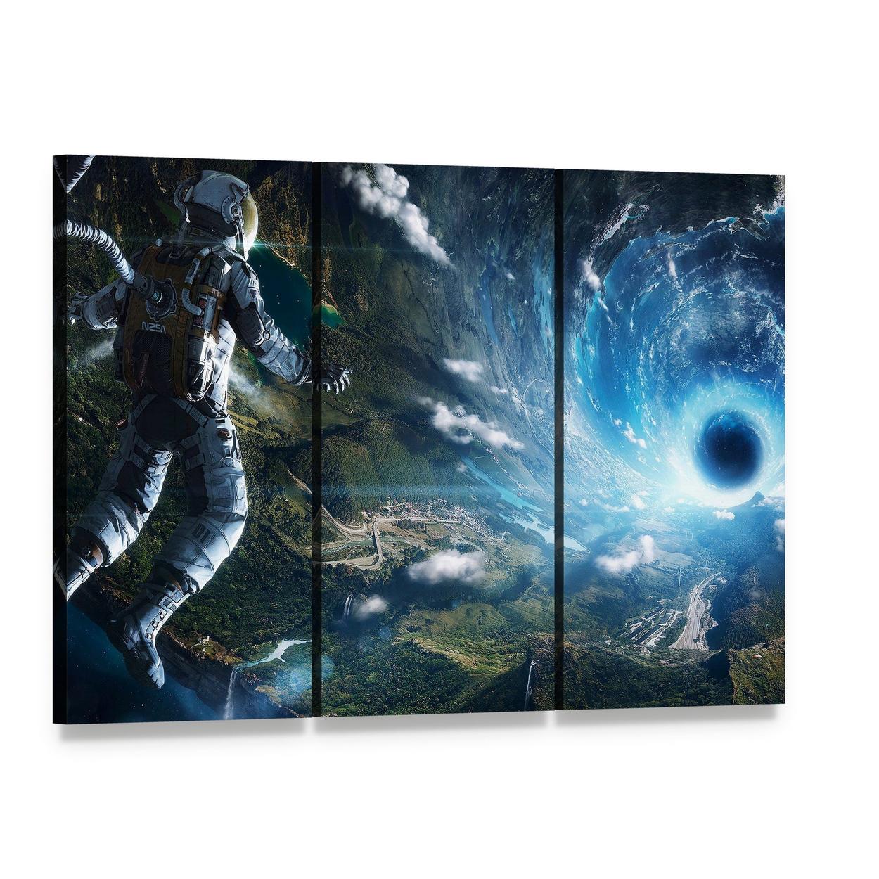 Astronaut in Artificial World Canvas Wall Art, 3 panel 3 Horizontal layout gallery wrapped canvas set, angled product view