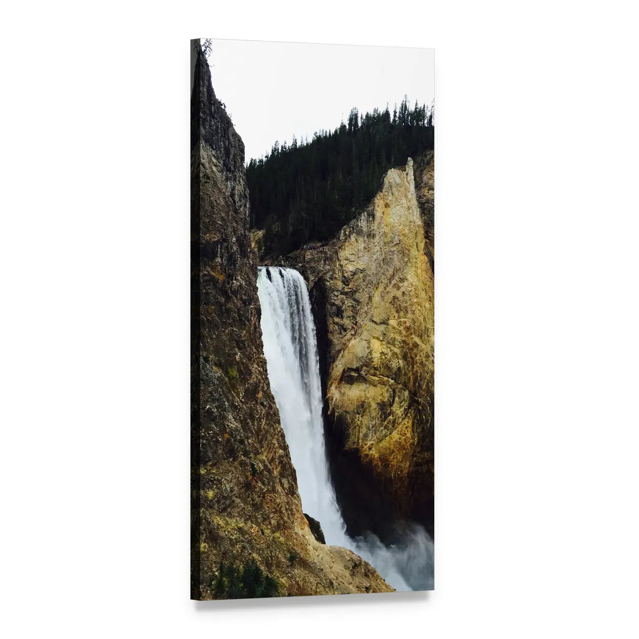 Yellowstone Grand Canyon Waterfall Vertical Canvas Wall Art, 1 panel 1 Vertical layout gallery wrapped canvas set, angled product view
