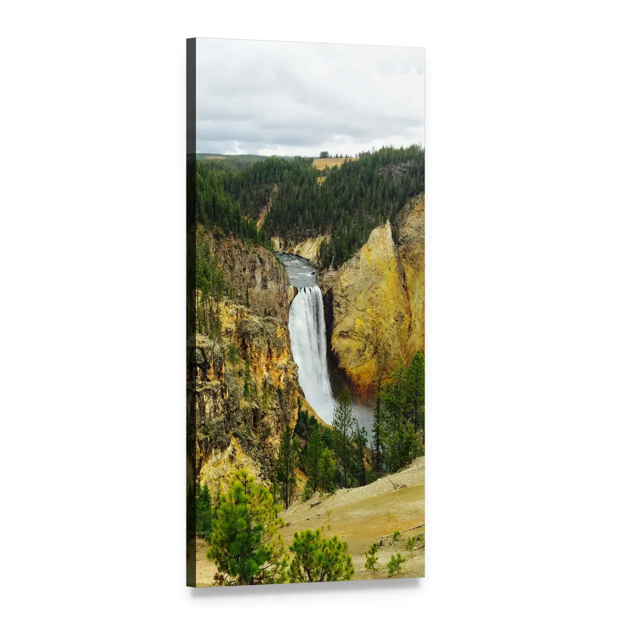 Yellowstone Canyon Waterfall Vertical Canvas Wall Art, 1 panel 1 Vertical layout gallery wrapped canvas set, angled product view