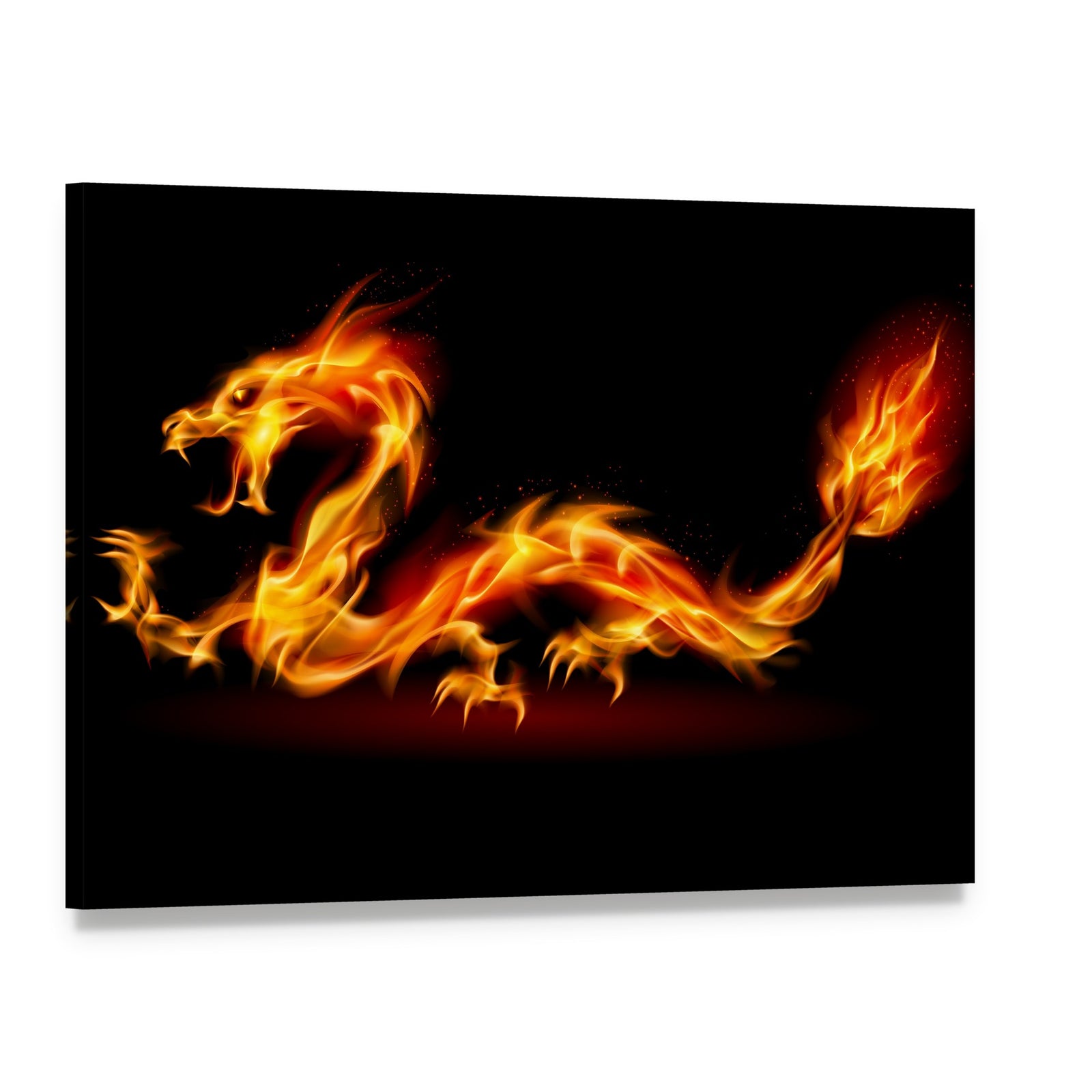 Fiery Dragon Canvas Wall Art, single panel gallery wrapped canvas, angled product view