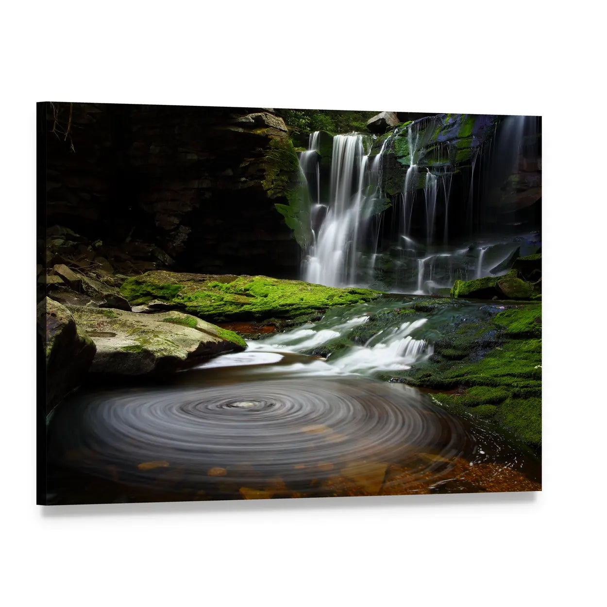 Waterfall and Swirling Pool Canvas Wall Art, single panel gallery wrapped canvas, angled product view