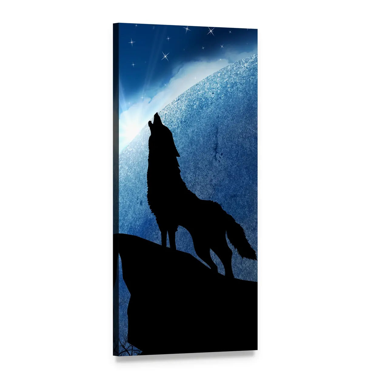 Howling Wolf at Night Vertical Canvas Wall Art, 1 panel 1 Vertical layout gallery wrapped canvas set, angled product view