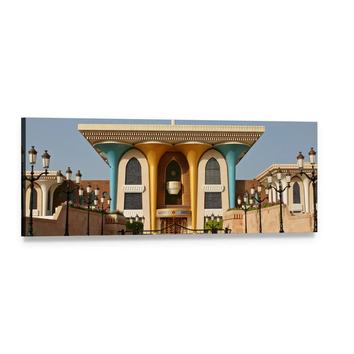 Sultan Qaboos Palace, Muscat Panoramic Canvas Wall Art, single panel gallery wrapped canvas, angled product view