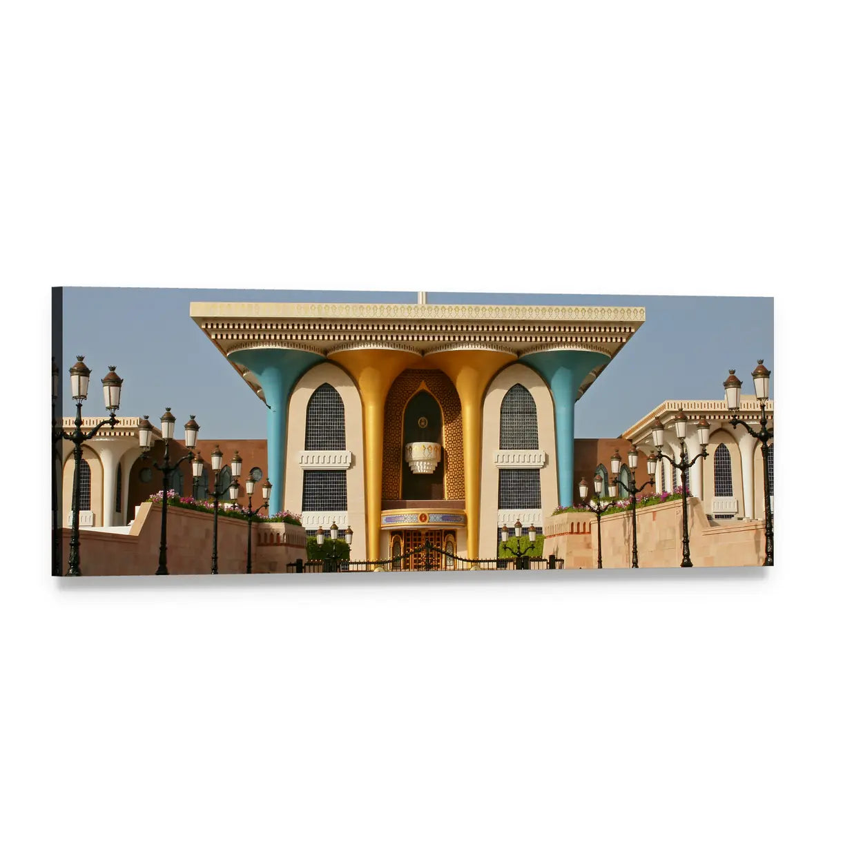 Sultan Qaboos Palace, Muscat Panoramic Canvas Wall Art, single panel gallery wrapped canvas, angled product view