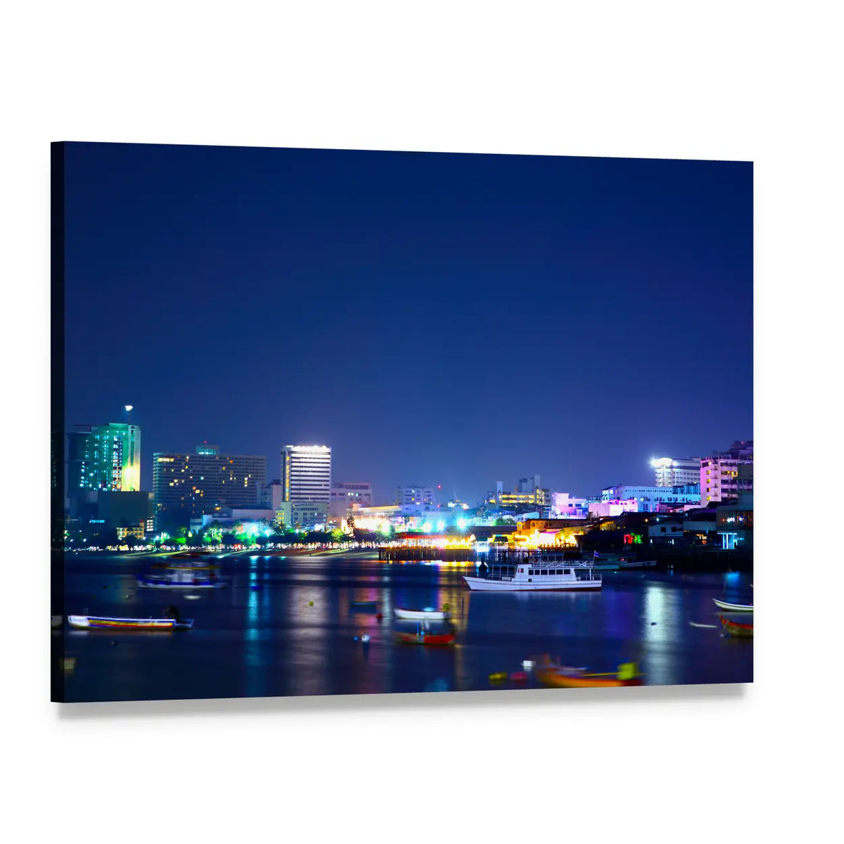 Night View Of The Pattaya City In Thailand Canvas Wall Art, single panel gallery wrapped canvas, angled product view
