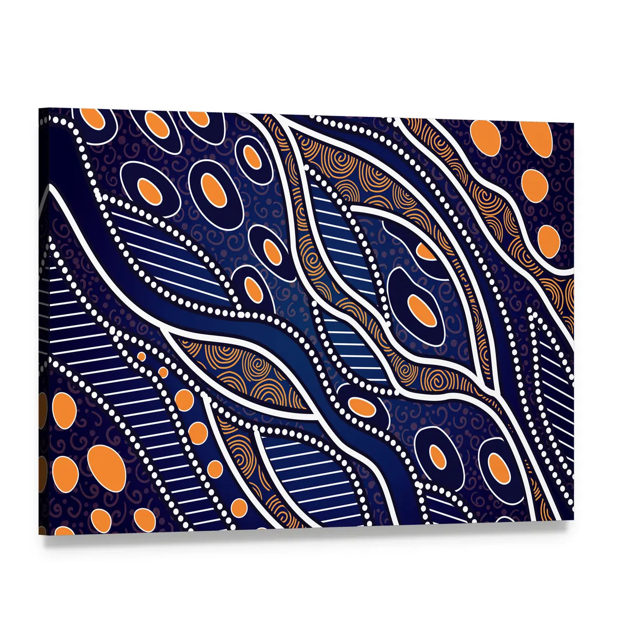 Aboriginal Lake Concept Canvas Wall Art, single panel gallery wrapped canvas, angled product view