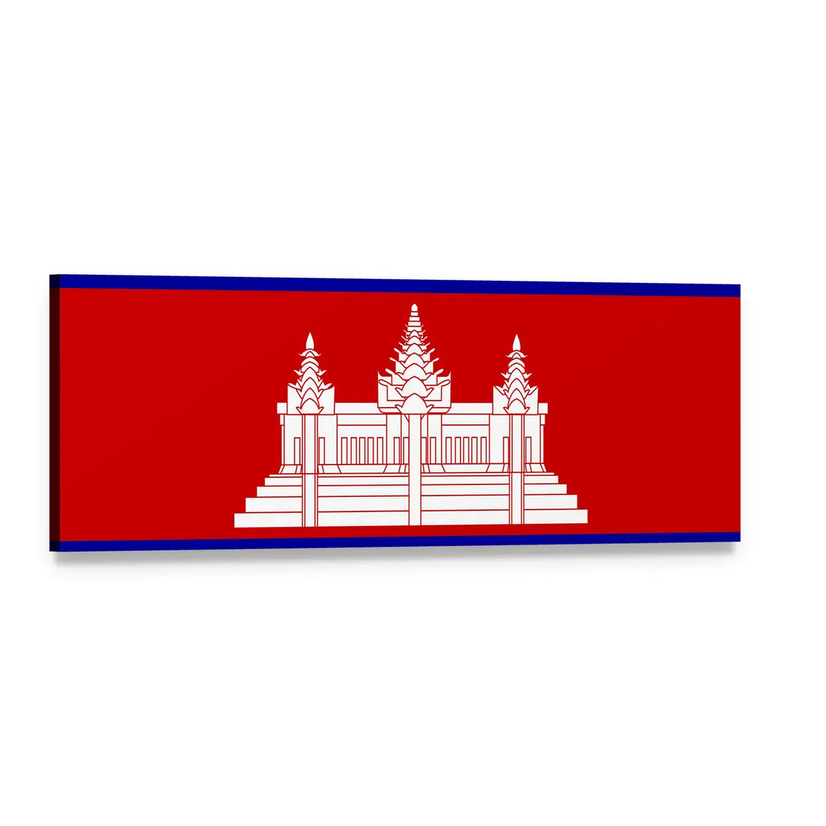 Cambodian Flag with Angkor Wat Silhouette Panoramic Canvas Wall Art, single panel gallery wrapped canvas, angled product view