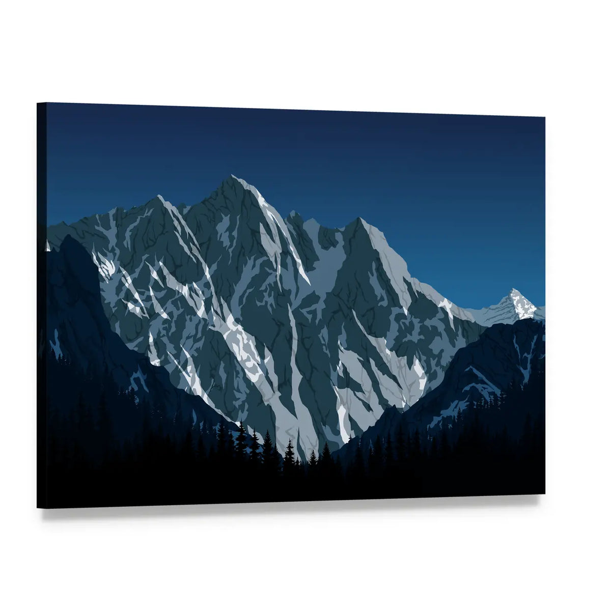 Himalayan Snow-capped Peaks Illustration Canvas Wall Art, single panel gallery wrapped canvas, angled product view