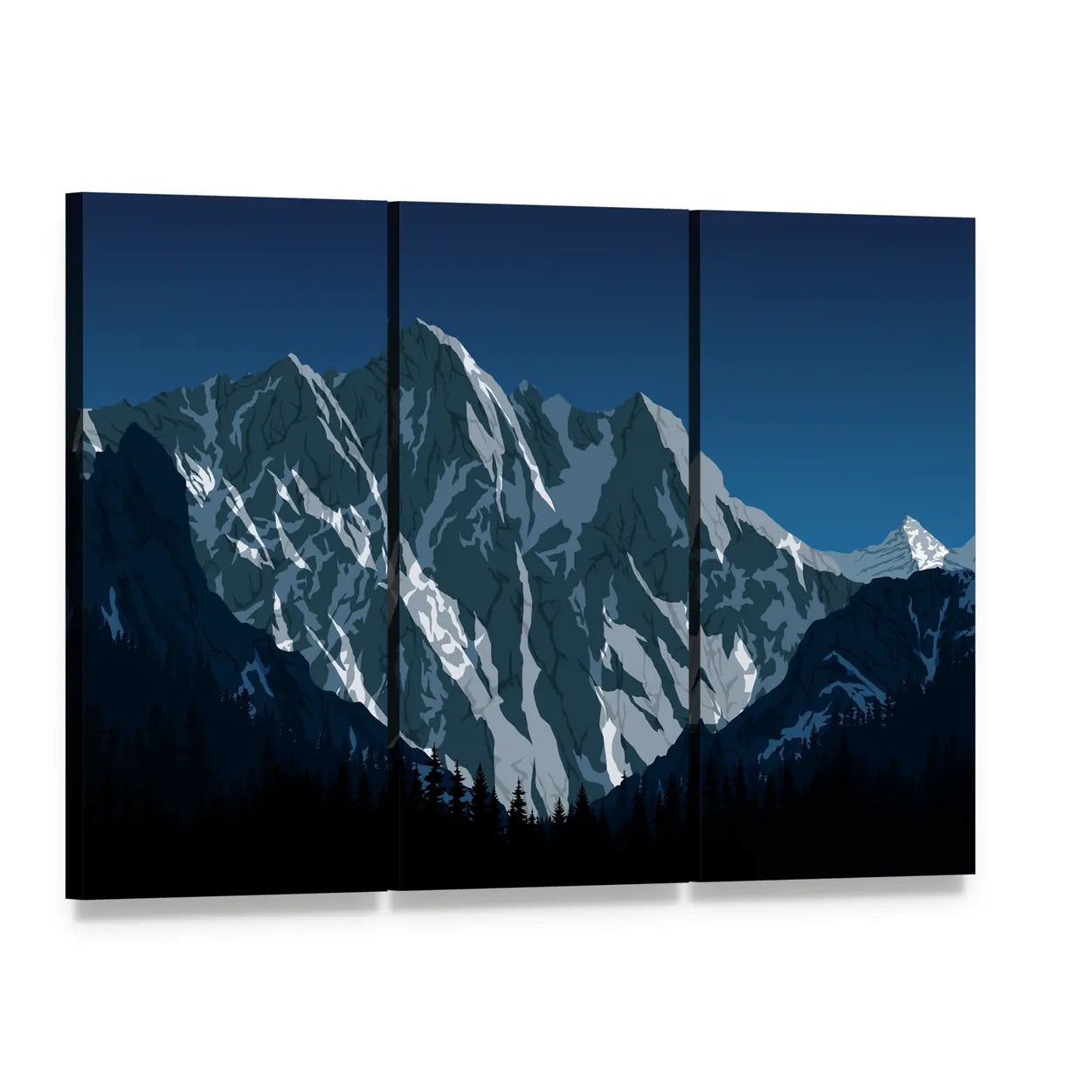 Himalayan Mountain Landscape Canvas Wall Art, 3 panel 3 Horizontal layout gallery wrapped canvas set, angled product view