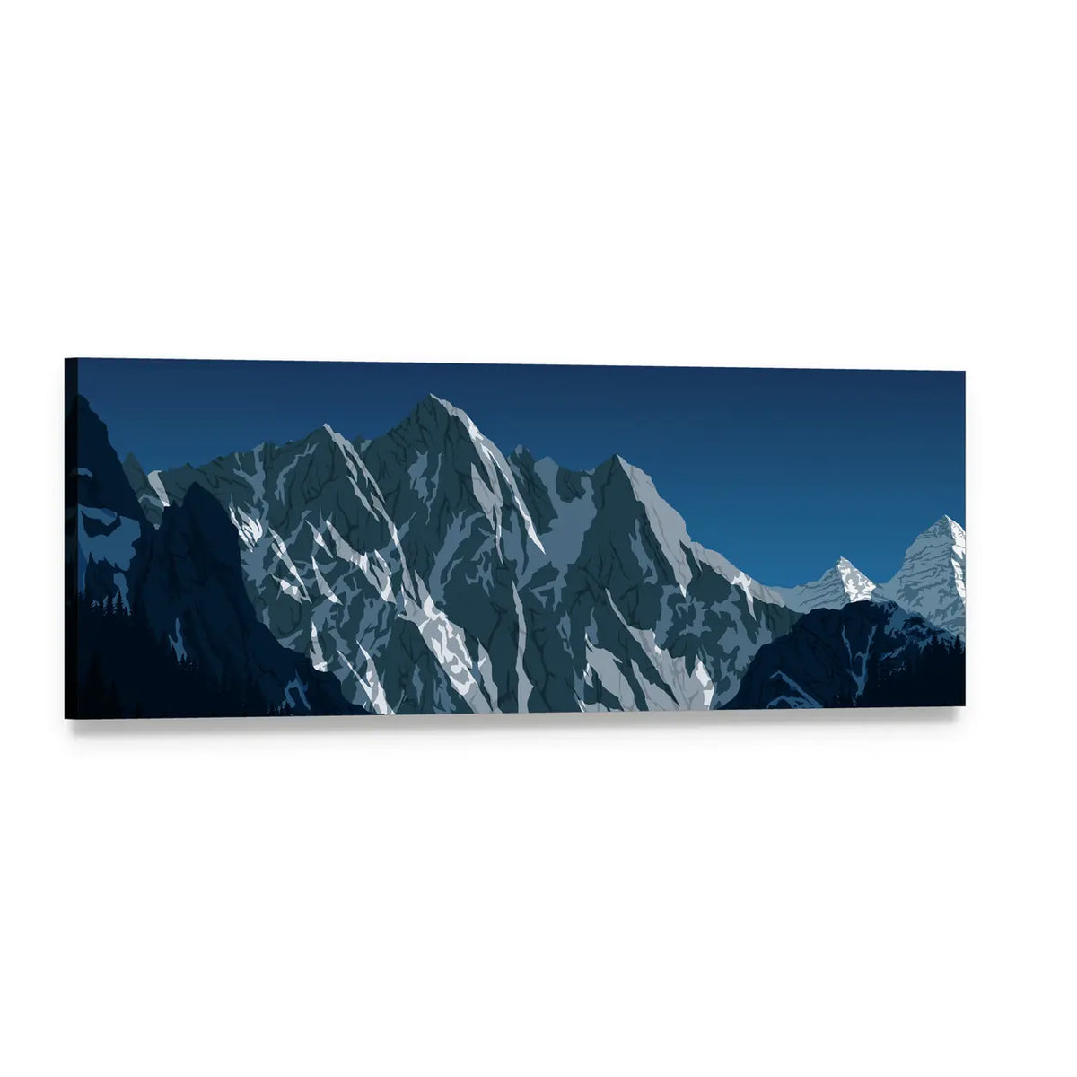 Himalayan Mountain Landscape Panoramic Canvas Wall Art, single panel gallery wrapped canvas, angled product view