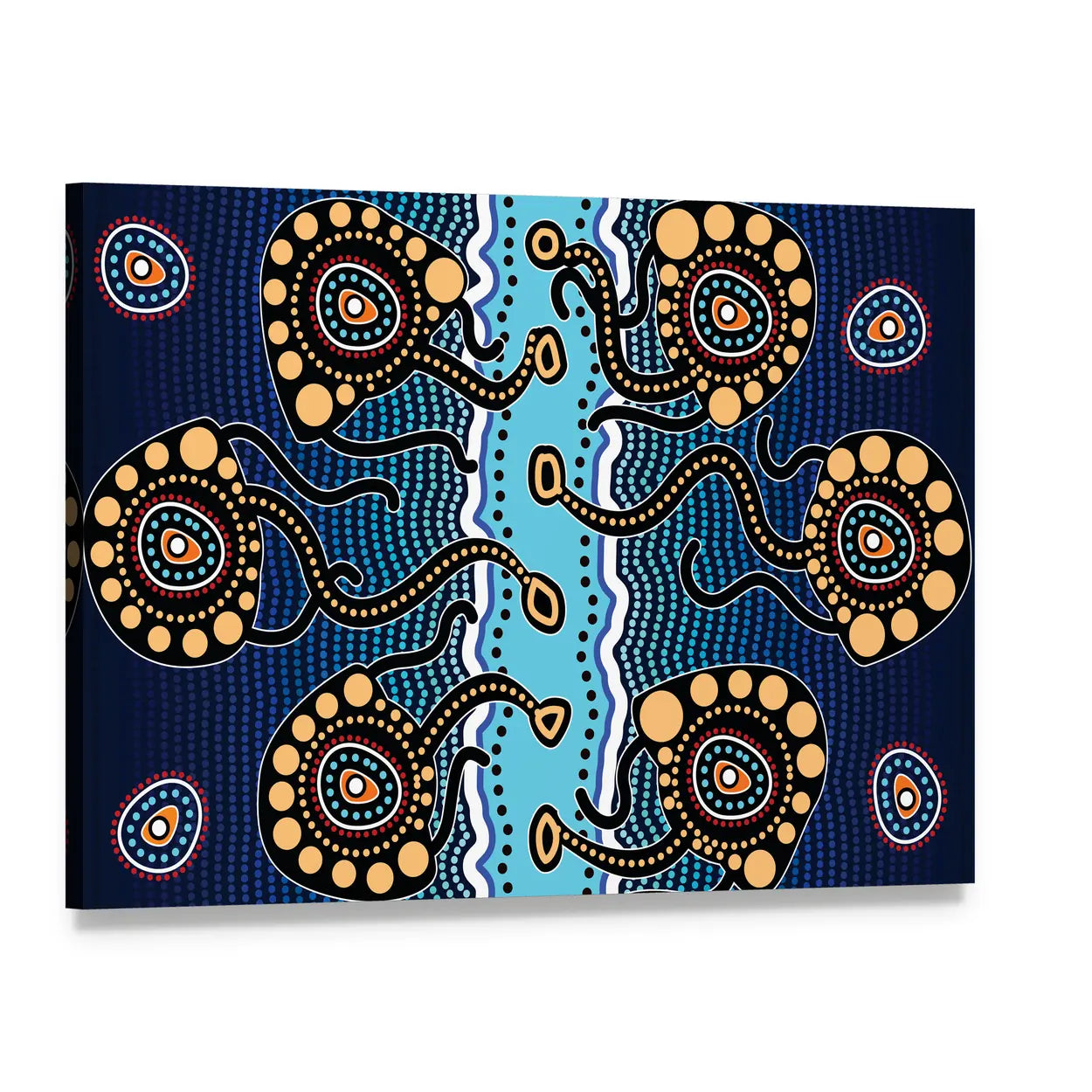 Aboriginal Jellyfish Artwork Canvas Wall Art, single panel gallery wrapped canvas, angled product view