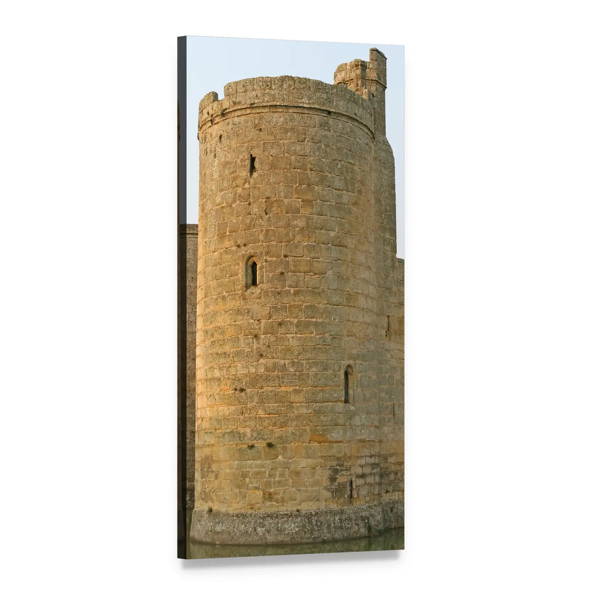 Crenellated Castle Tower at Golden Hour Vertical Canvas Wall Art, 1 panel 1 Vertical layout gallery wrapped canvas set, angled product view