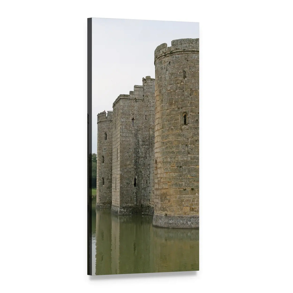 Medieval Castle Towers Over Green Moat Vertical Canvas Wall Art, 1 panel 1 Vertical layout gallery wrapped canvas set, angled product view
