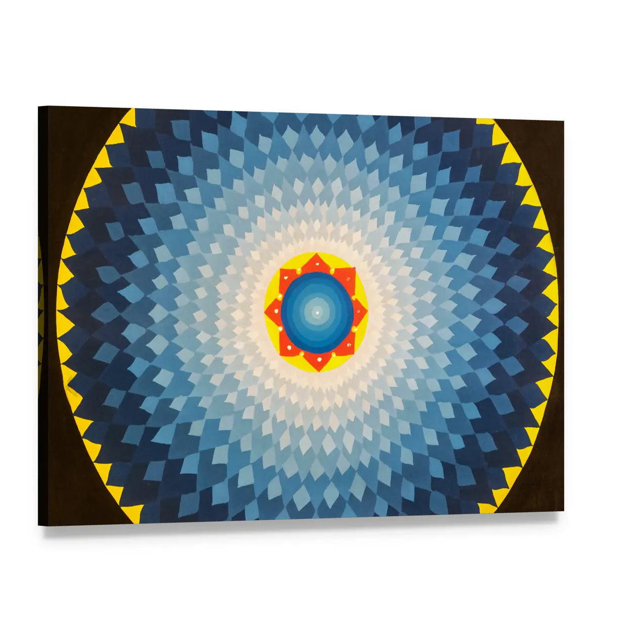 Geometric Flower Mandala Canvas Wall Art, single panel gallery wrapped canvas, angled product view