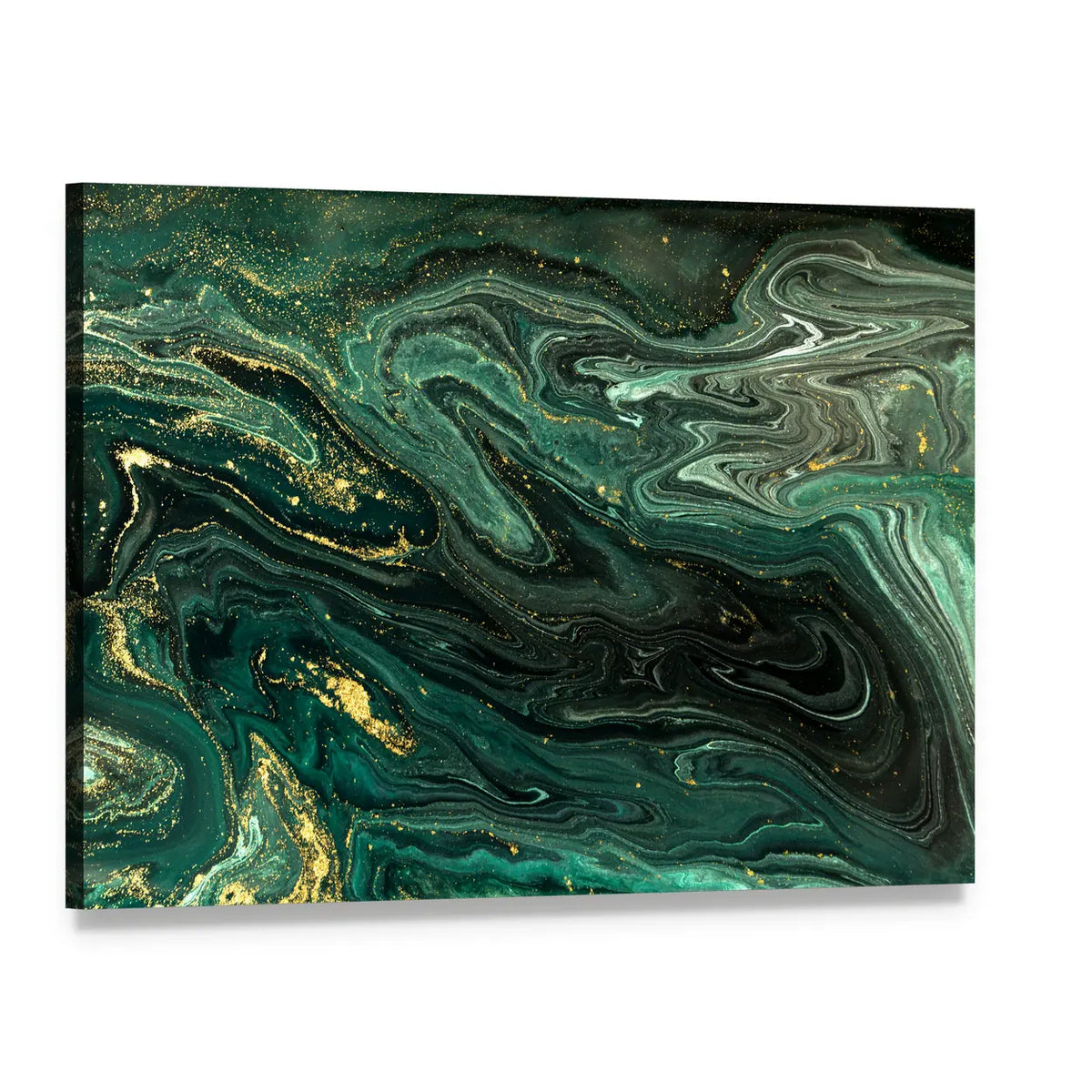 Green Marble Acrylic Pattern Canvas Wall Art, single panel gallery wrapped canvas, angled product view