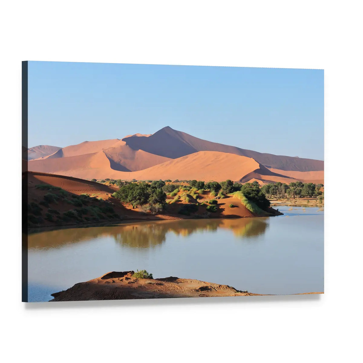 Flooded Sossusvlei Namib Dunes Canvas Wall Art, single panel gallery wrapped canvas, angled product view