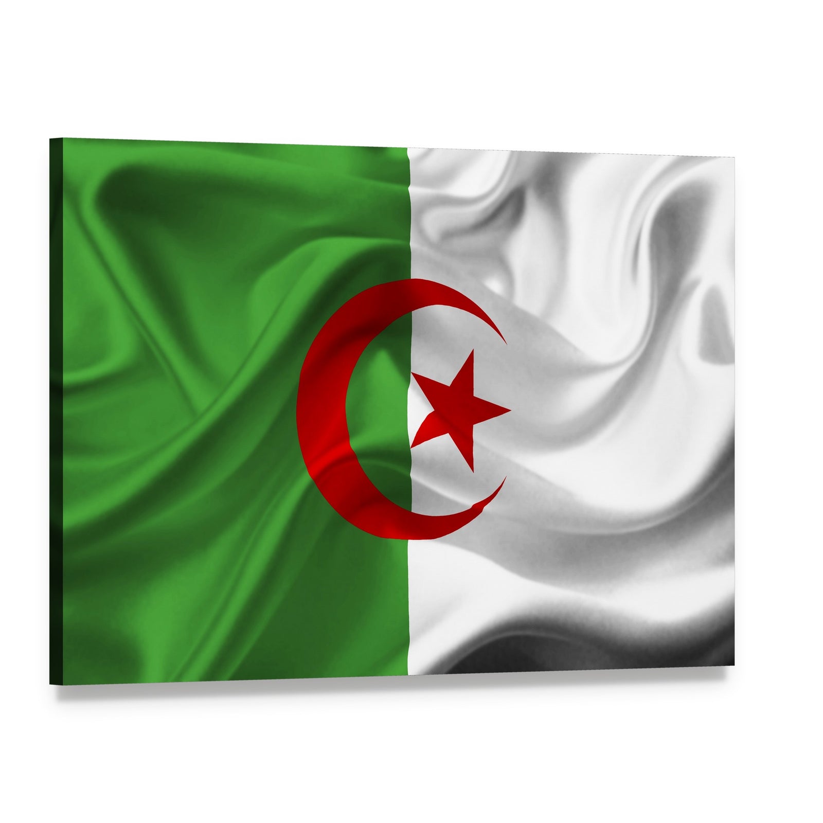 Draped Algerian Flag Canvas Wall Art, single panel gallery wrapped canvas, angled product view