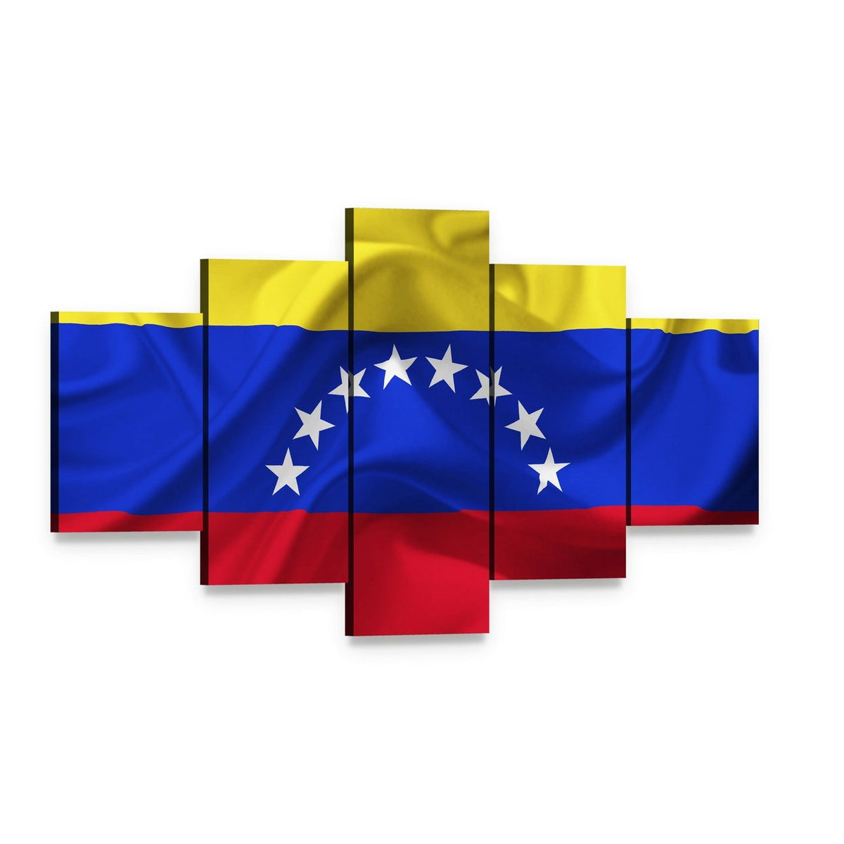 Venezuelan Waving Flag with Seven Stars Canvas Wall Art, 5 panel 5 Star layout gallery wrapped canvas set, angled product view