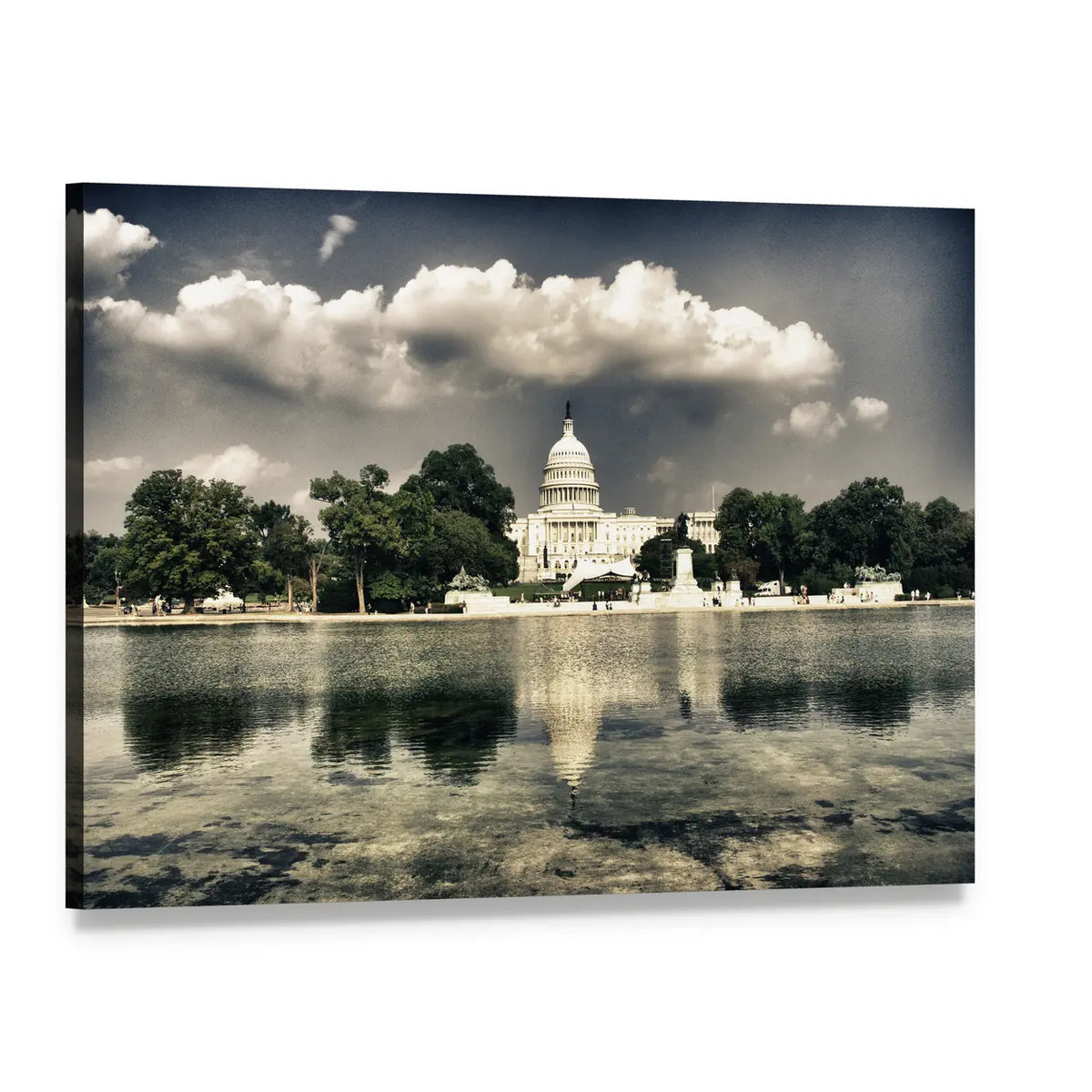 United States Capitol and Reflecting Pool Canvas Wall Art, single panel gallery wrapped canvas, angled product view