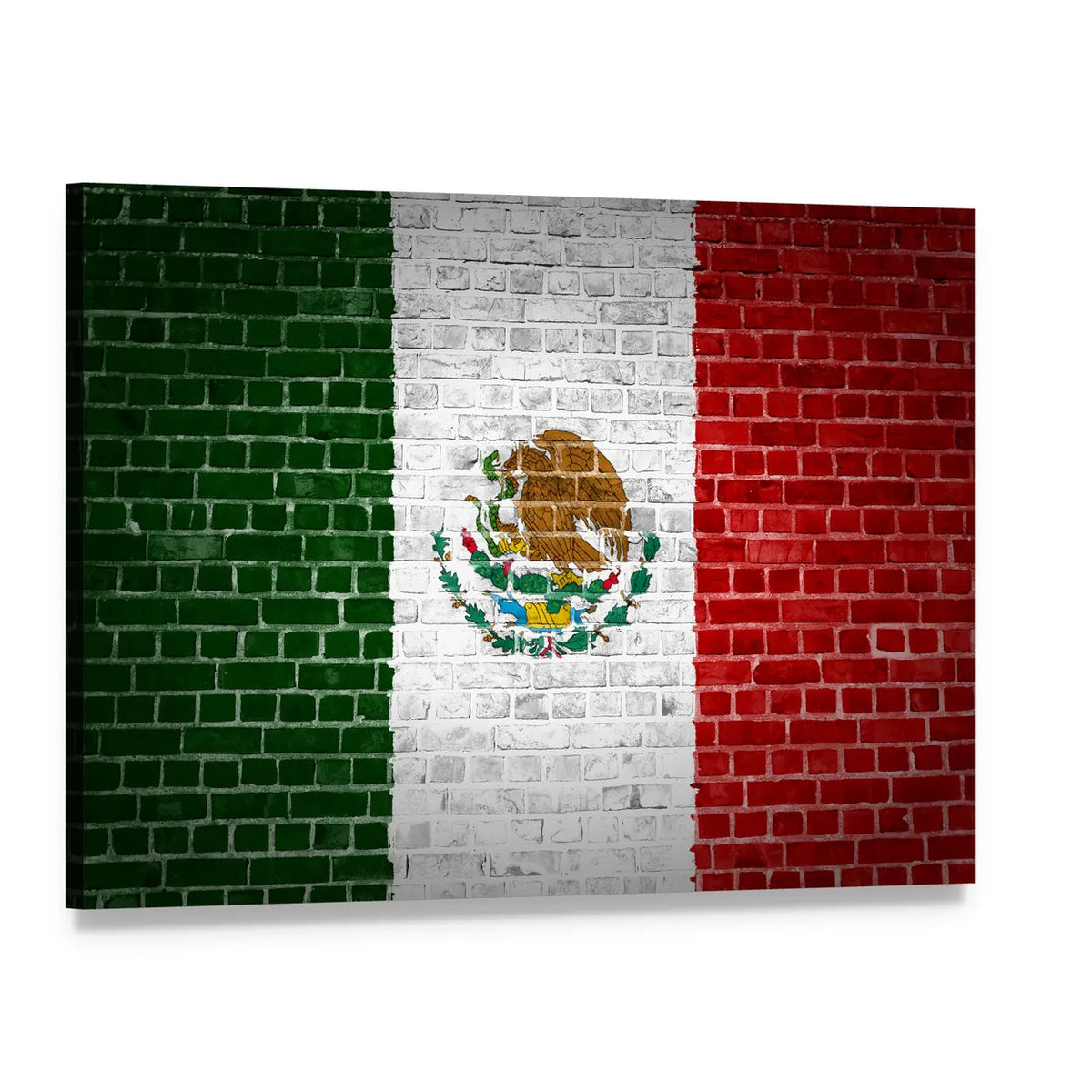 Mexican Flag on Brick Canvas Wall Art, single panel gallery wrapped canvas, angled product view