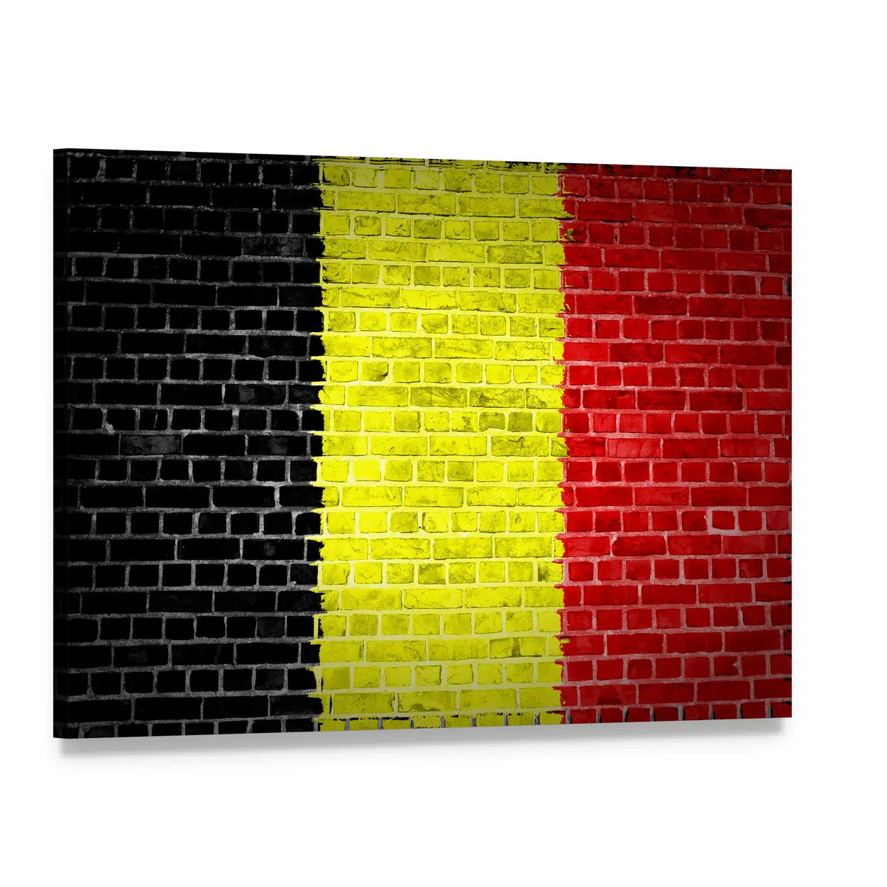 Belgium Flag on Brick Canvas Wall Art, single panel gallery wrapped canvas, angled product view