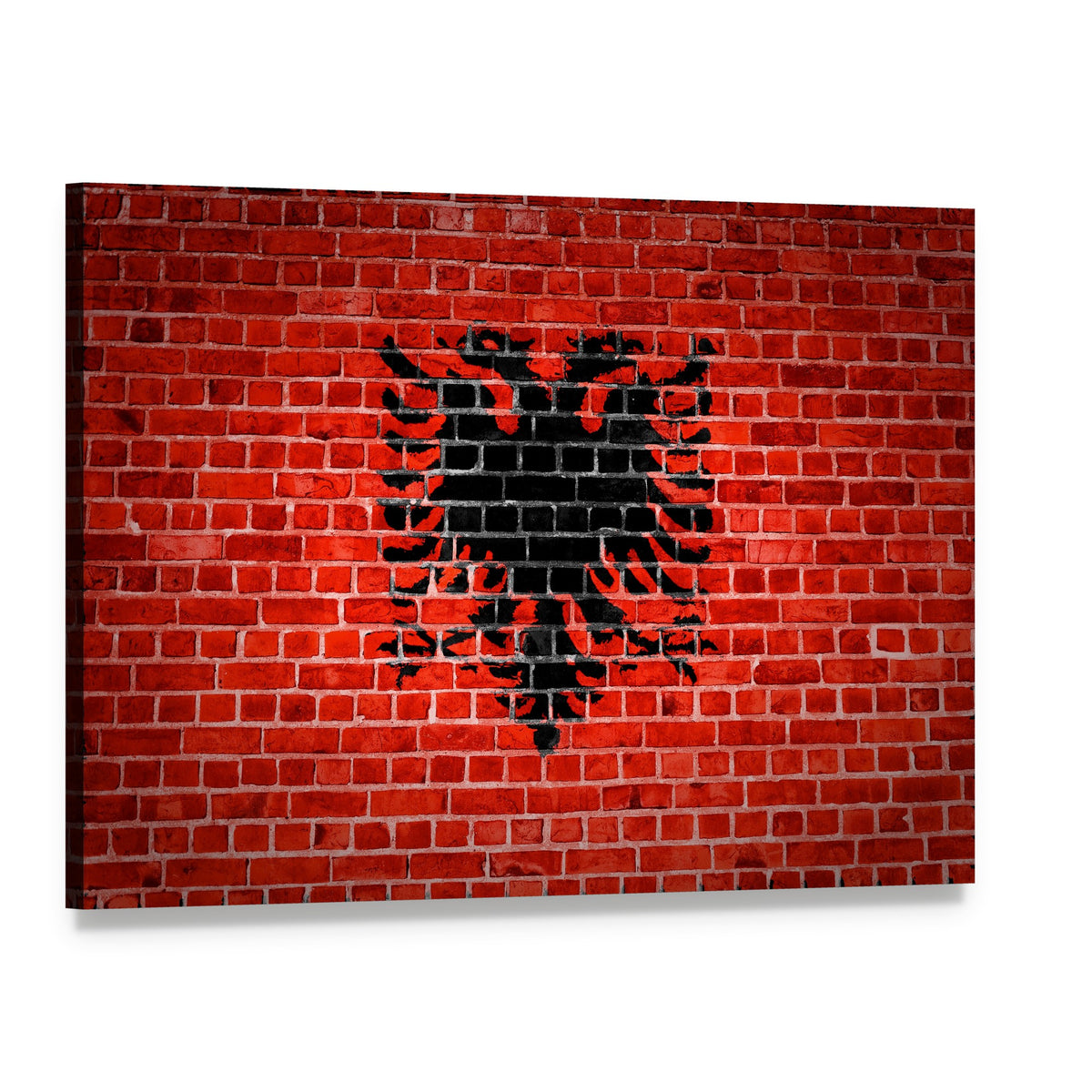 Albanian Flag on Brick Canvas Wall Art, single panel gallery wrapped canvas, angled product view
