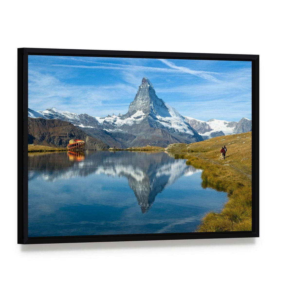 Stellisee Lake Canvas Wall Art, framed canvas in a black floater frame, angled product view