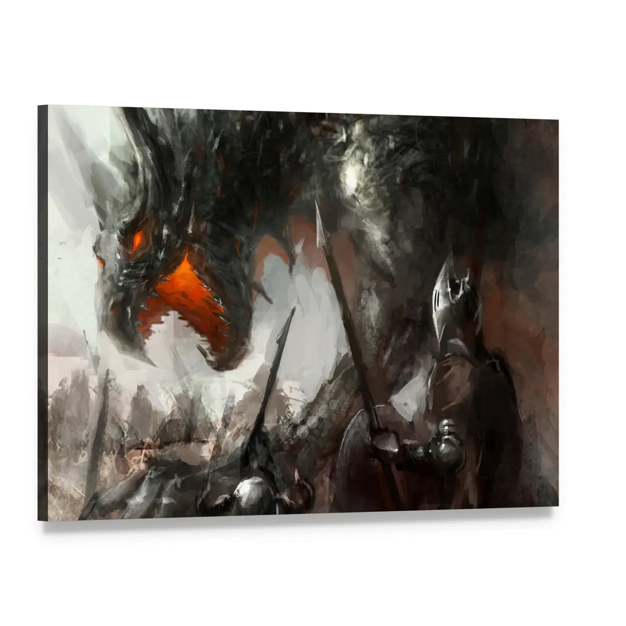 Knights Hunting Dragon Canvas Wall Art, single panel gallery wrapped canvas, angled product view