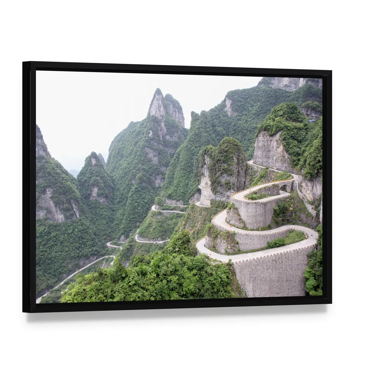 Road to Tian Men Shan Canvas Wall Art, framed canvas in a black floater frame, angled product view