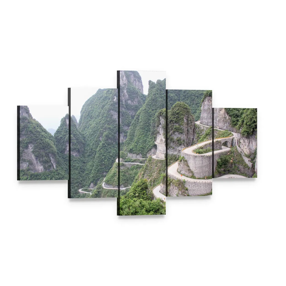 Road to Tian Men Shan Canvas Wall Art, 5 panel 5 Star layout gallery wrapped canvas set, angled product view