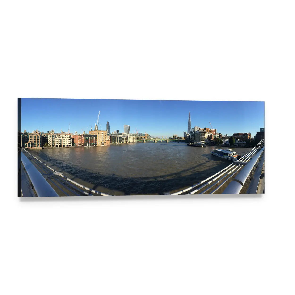 St Pauls Cathedral and River Thames Panoramic Canvas Wall Art, single panel gallery wrapped canvas, angled product view