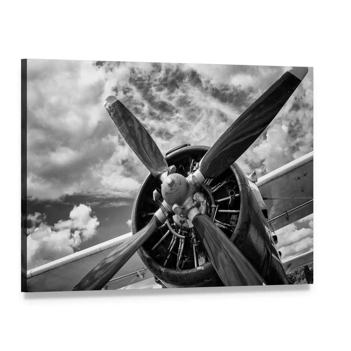 Vintage Airplane Propeller Close-up Canvas Wall Art, single panel gallery wrapped canvas, angled product view