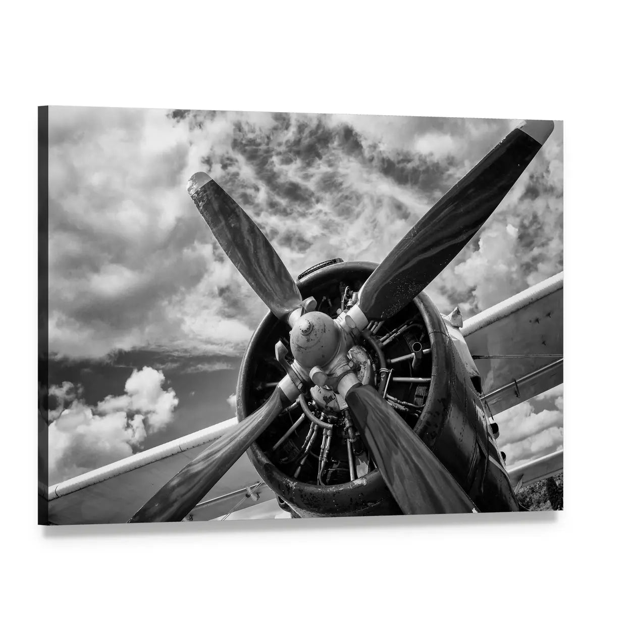 Vintage Airplane Propeller Close-up Canvas Wall Art, single panel gallery wrapped canvas, angled product view